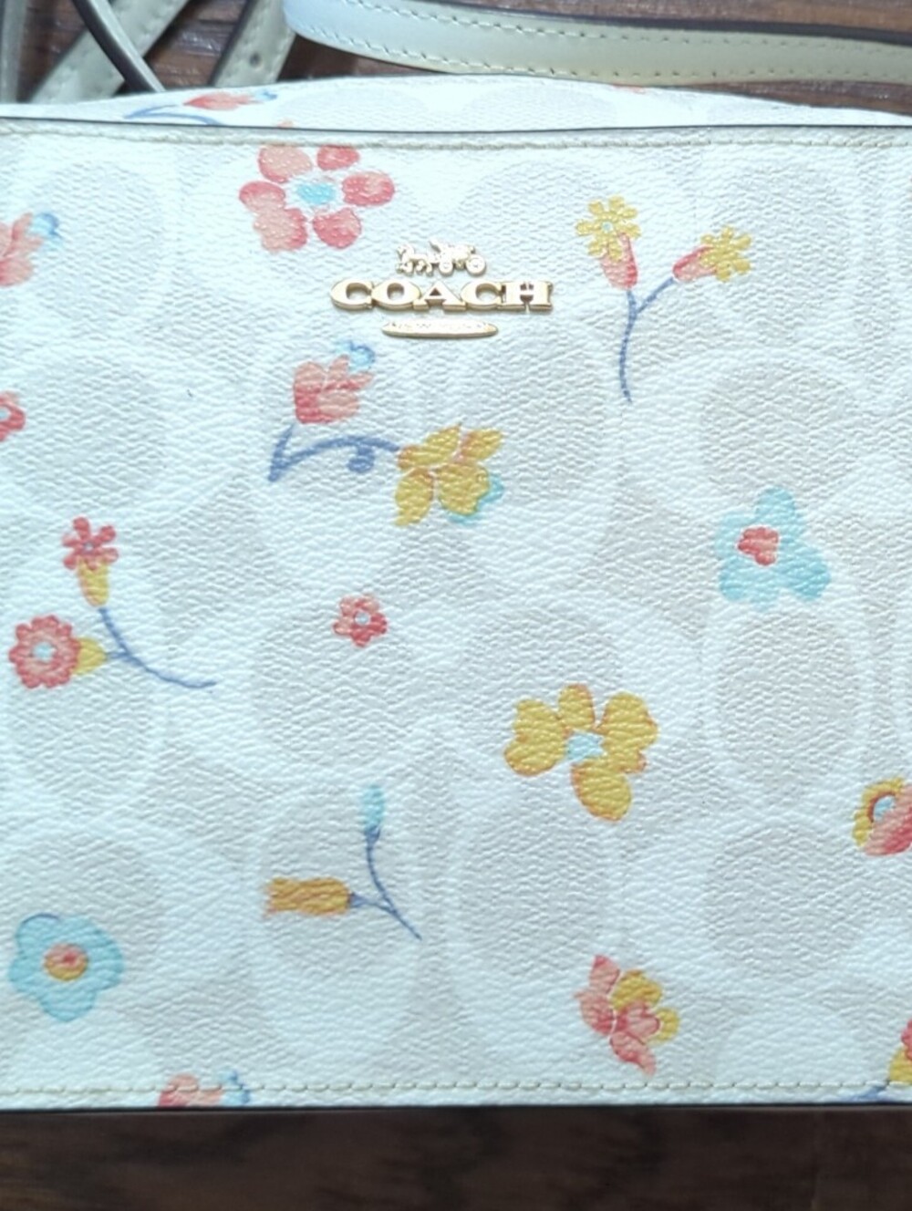 Coach White Floral Print Crossbody with Gold Logo